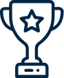 A blue pixel art of a trophy with a star on it.